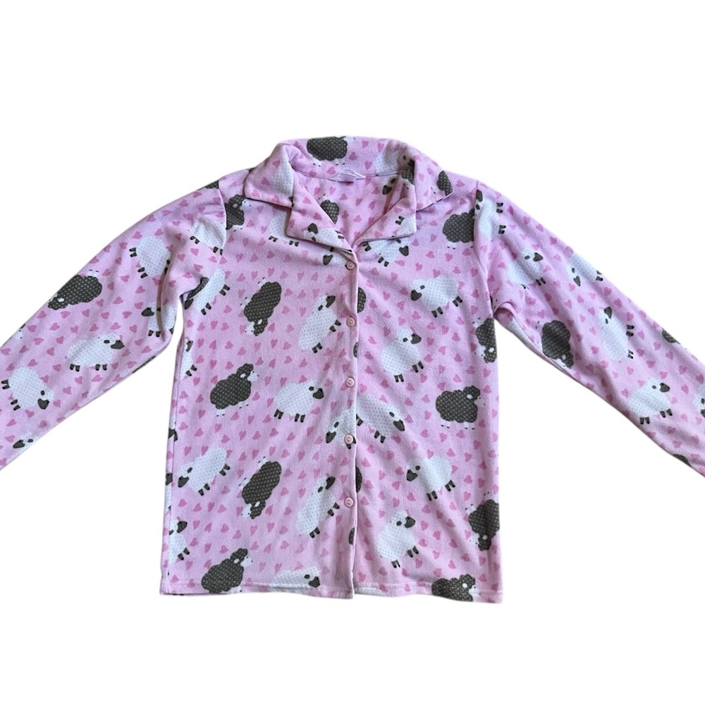Hotel Spa Collection Size Medium Soft Fleece Pink Pajama Top Black White Sheep